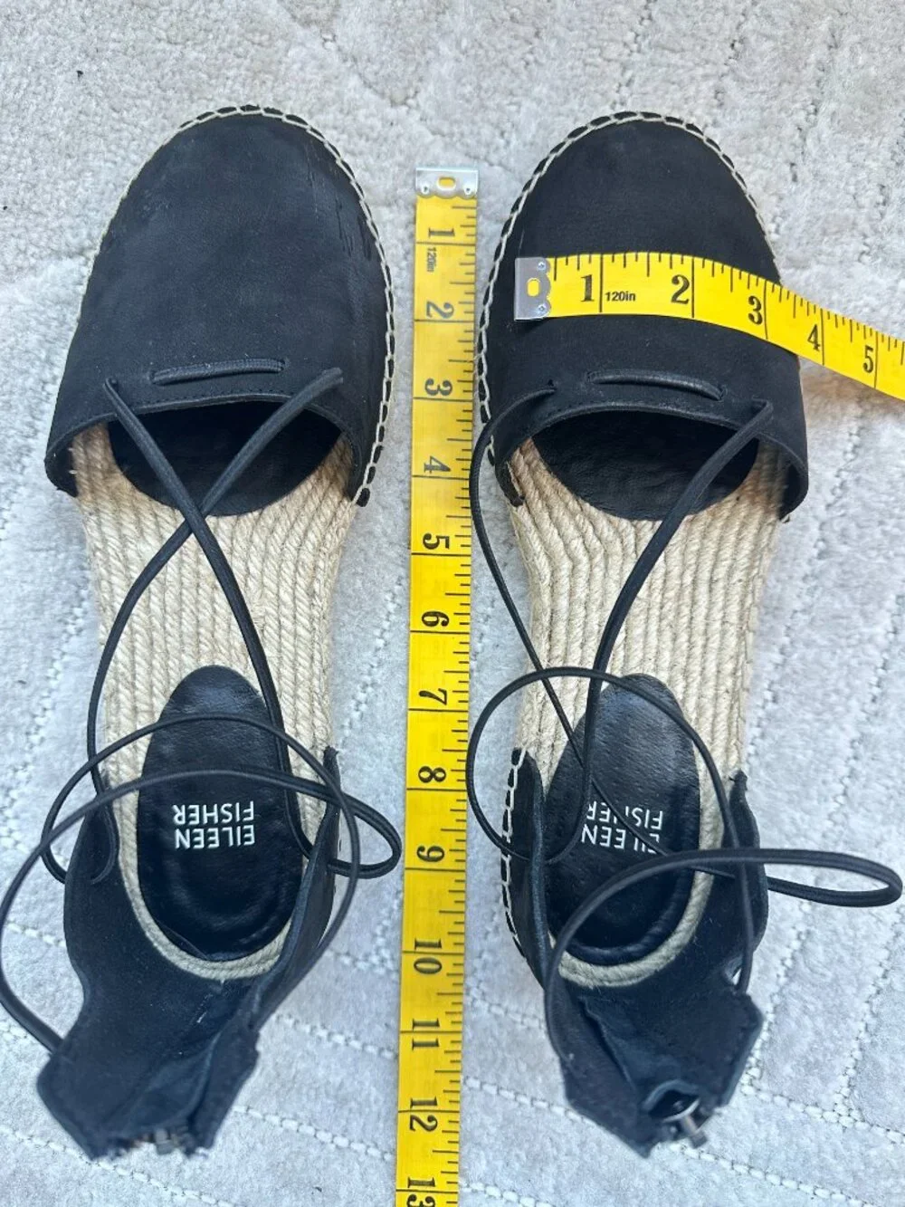 Eileen Fisher Lace Black Leather Lace-Up Espadrille Flats Women’s Size 8
